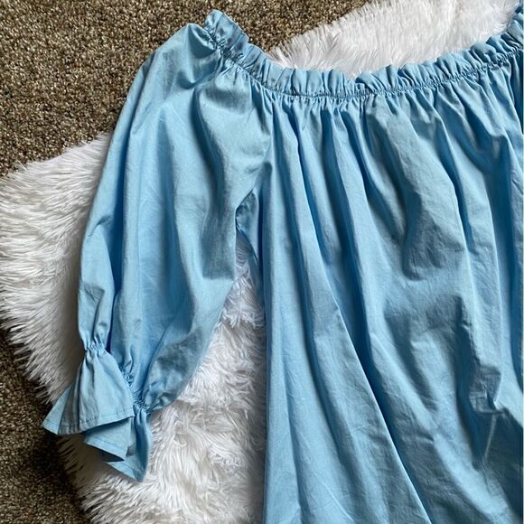 Flying Tomato Dress Embroidered Fringe Hem Elastic Cold Shoulder Blue Pink Boho - Picture 3 of 7